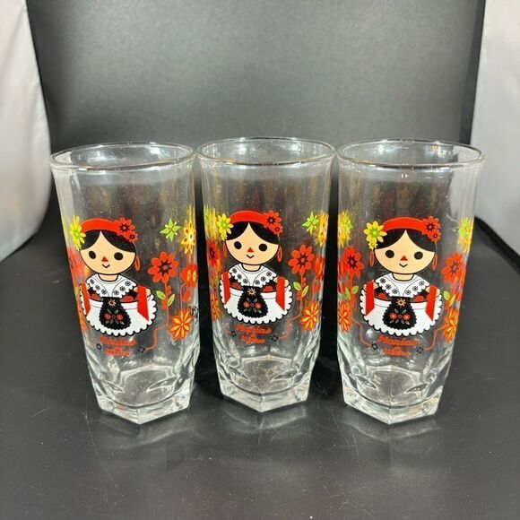 (3) CRISA MOLE “Veracruz”  Maria’s Mexico Drinking Juice Glasses VINTAGE - Picture 3 of 3